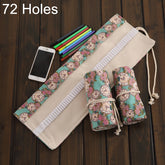 72 Slots Rose Clock Print Pen Bag Canvas Pencil Wrap Curtain Roll Up Pencil Case Stationery Pouch